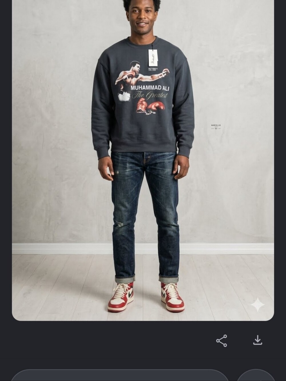 NWT Muhammad Ali Graphic Crewneck Sweatshirt - Charcoal - Picture 7 of 7
